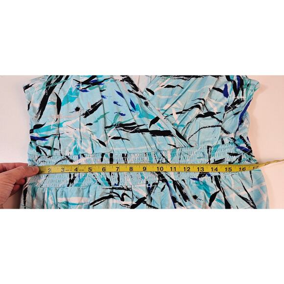 Lane bryant 14 / 16 blue Smocked stretch waist faux wrap sleevless v neck dress - Picture 8 of 9